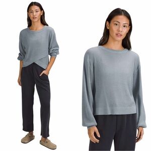 Lululemon Reversible Crossover Sweater Blue Cashmere Blend Ribbed Knit Sz 4 / S